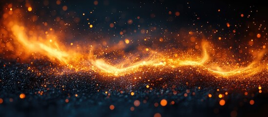 Poster - intricate winter fire design with glowing embers and sparkles against a dark background for warm, ca