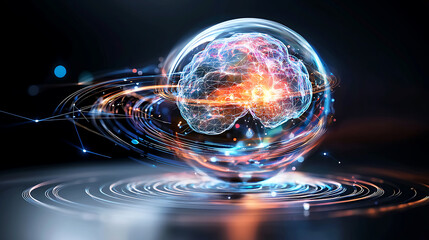 Poster - Innovative brain visualizations digital art abstract concept futuristic environment close-up perspective on neural networks