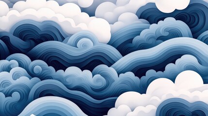 Poster - abstract layered clouds in serene blues and whites creating a soothing background perfect for design