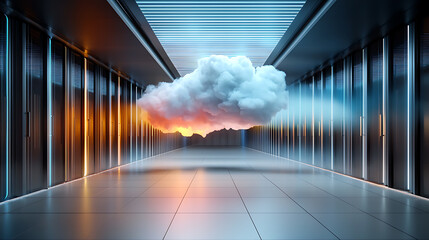 Poster - Cloud phenomenon in data center digital landscape technology visual futuristic environment wide-angle view innovation concept