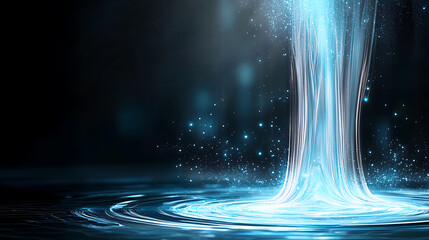 Poster - Majestic waterfall flowing in a dark environment abstract art ethereal beauty digital realm surreal concept