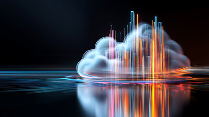 Poster - Dynamic cityscape in motion futuristic cloud visualization digital art abstract environment aerial perspective