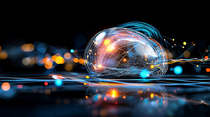 Poster - Dynamic neural network visualization digital space digital art high-tech environment abstract conceptual viewpoint