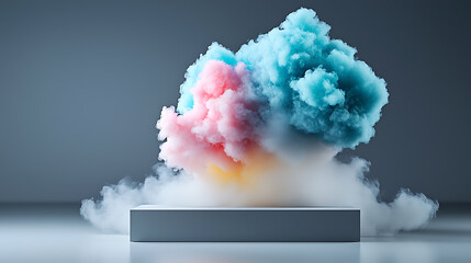 Poster - Colorful smoke explosion art display modern studio digital artwork minimalist environment close-up view creative concept