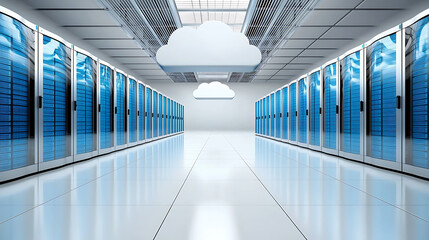 Poster - Data center operations high-tech facility digital infrastructure management modern environment wide-angle view cloud computing concepts