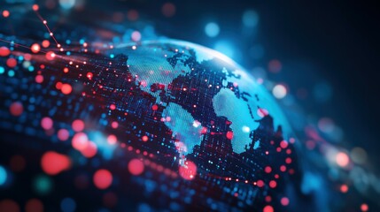 Poster - Business and economic growth on global business network, Data analysis of financial and banking, Stock, AI, Technology and data connection, Security, Blockchain and Networking, Business strategy