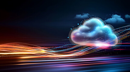 Poster - Dynamic cloud data transfer visual virtual space digital art futuristic environment abstract concept