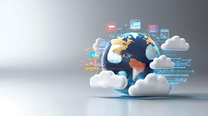 Poster - Global connectivity visualization of the digital world with cloud elements technology infographics modern environment creative viewpoint