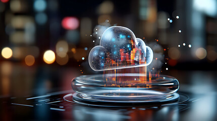 Poster - Innovative cloud computing visualizations urban setting digital art futuristic environment close-up view technology concept