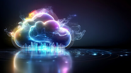 Poster - Digital cloud computing concept futuristic environment abstract visualization technology background inspiring innovation