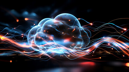 Poster - Dynamic cloud visualization with light trails digital space abstract art futuristic conceptualization