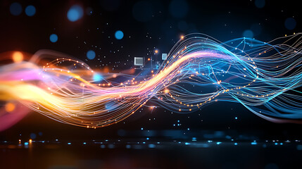 Poster - Dynamic light waves creating vibrant patterns digital space abstract art interactive environment aesthetic viewpoint visual concept