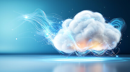 Poster - Dynamic cloud visualization with electric energy digital space abstract art modern aesthetics futuristic concept