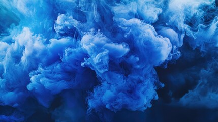 Poster - Abstract blue smoke billowing against a dark backdrop showcasing vibrant hues and fluid dynamics for artistic and design use