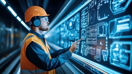transport technology, engineer technician use virtual interface control panel and ai software inspec