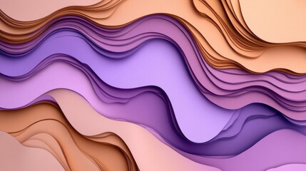 Poster - pastel colored layered paper texture with abstract waves in purple and brown for creative background