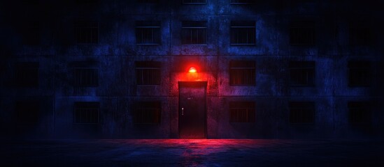 Poster - urban architecture abstract composition showcasing a multi-storey building in moody lighting with a 