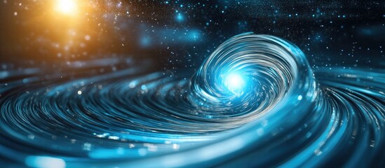 Poster - abstract swirling light and energy in a cosmic setting representing motion and fluid dynamics with v