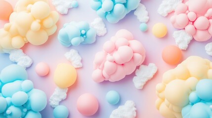 Poster - colorful pastel cloud background with playful shapes and textures ideal for dreamy, whimsical design