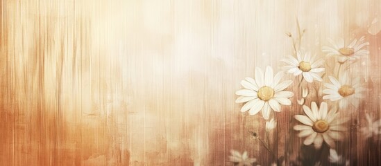 Poster - soft pastel wooden background adorned with delicate white daisies creating a serene and tranquil amb