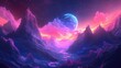 © Holo Frame - Vibrant cosmic landscape featuring majestic mountains and a luminous planet in a surreal night sky with vivid colors and dreamlike elements