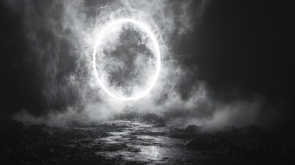 Poster - ethereal white smoke ring on a dark fabric background creating a mystical and atmospheric visual con