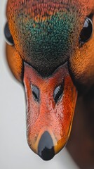 Wall Mural - Close-up of a colorful bird's head, showcasing intricate feather details and vibrant colors.