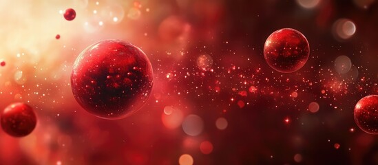 Poster - abstract red spheres and stars illuminated in a cosmic background creating a vibrant and enchanting 