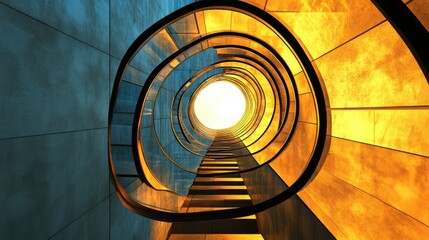 Poster - abstract spiral staircase with vibrant colors leading towards a bright light creating a sense of dep