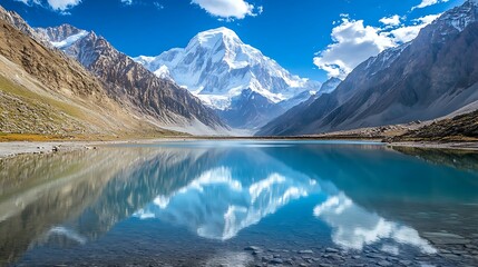  Majestic mountain peak reflected in a serene alpine lake.