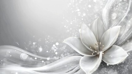 Poster - Elegant grey background with soft floral elements and bokeh effects for creative designs and soothing aesthetics.