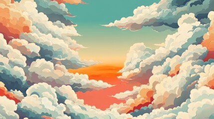 Poster - vintage clouds in soft pastel hues creating a serene and artistic background for various design proj