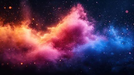Poster - vibrant multicolor powder explosion creating a cosmic cloud effect against a dark background showcas