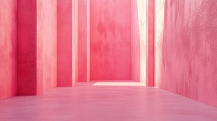 Poster - vibrant pink textured wall and floor in modern minimalist interior design setting