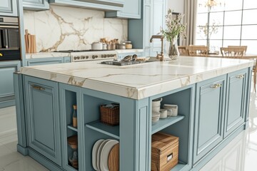 Stylish Chic Kitchen Island Featuring Elegant Marble Countertop Ideal for Modern Home Decor and Culinary Creativity