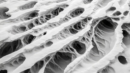 Poster - natural patterns in snow created by wind showcasing intricate textures and shapes in a monochromatic