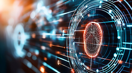 Poster - Digital fingerprint authentication technology in cybersecurity modern office infographic style futuristic perspective