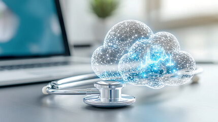 Poster - Transforming healthcare cloud computing innovations in medical technology office digital art modern data-driven solutions