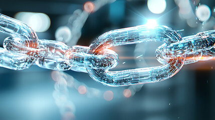 Poster - Dynamic visualization of a futuristic chain link digital environment technology concept macro view