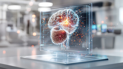 Poster - Neuroscience breakthrough visualizing brain activity medical research lab digital art modern environment scientific perspective