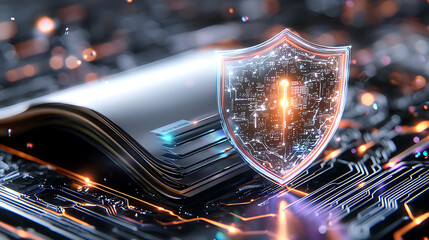 Poster - Cybersecurity innovation shielding data digital environment technology concept virtual landscape futuristic viewpoint