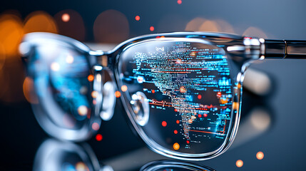 Poster - Innovative technology showcased through smart glasses modern office digital display urban setting futuristic concept