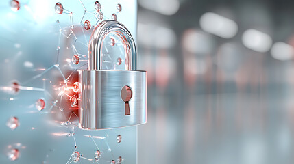 Poster - Security lock technology modern office space digital artwork futuristic environment close-up viewpoint cybersecurity concept