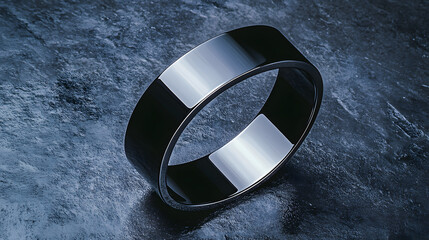 Poster - A sleek, modern black ring with a polished finish, set against a textured gray background, showcasing elegance and style