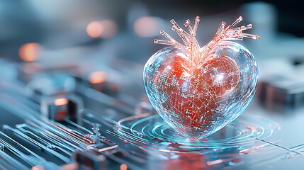 Poster - Digital heartbeat innovative artistry of a glowing heart futuristic setting 3d visualization abstract concept