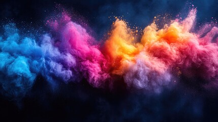 Poster - colorful powder explosion creating a vibrant cloud against a dark background showcasing a mesmerizin