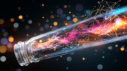 Poster - Dynamic light trails emanating from glass bottle abstract art digital creation vivid colors inspiration for creativity