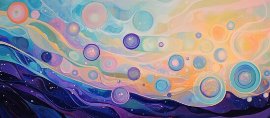 Poster - colorful abstract painting of bubbles and waves in soft pastel tones creating a serene underwater at