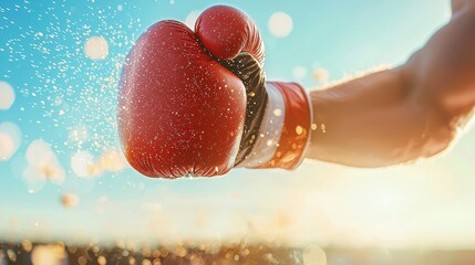 Poster - a female boxer landing a powerful punch on her opponent, showcasing strength, determination, and the