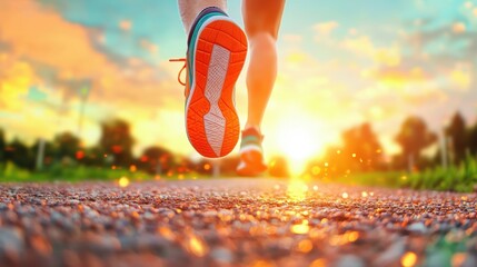 Poster - a close up shot of a runner feet hitting the pavement, emphasizing the perseverance and dedication r